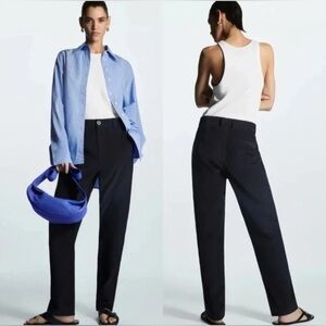 COS Straight Leg Blue Navy High Waisted Corduroy Chinos Size 8 Pants Trousers